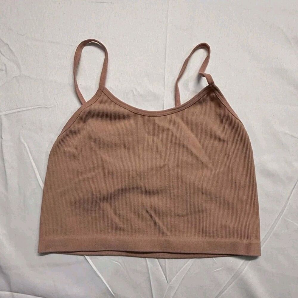Bozzolo Pink Ribbed Knit Wireless Bralette Bra Top S/M Adjustable Straps